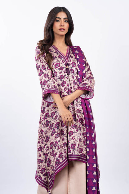 3 Pc Printed Twill Viscose Suit With Twill Viscose Dupatta