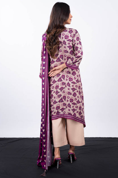 3 Pc Printed Twill Viscose Suit With Twill Viscose Dupatta