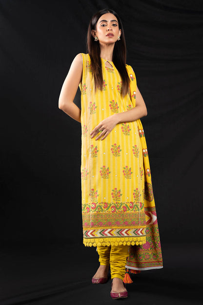 3 Pc Printed Karandi Suit With Karandi Dupatta