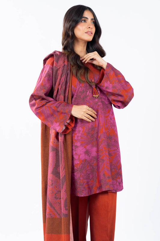 3 Pc Printed Chambre Suit With Chambre Dupatta