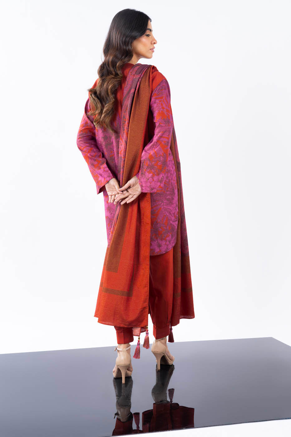 3 Pc Printed Chambre Suit With Chambre Dupatta