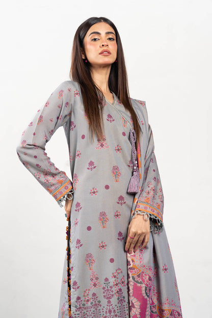 3 Pc Printed Chambre Suit With Chambre Dupatta