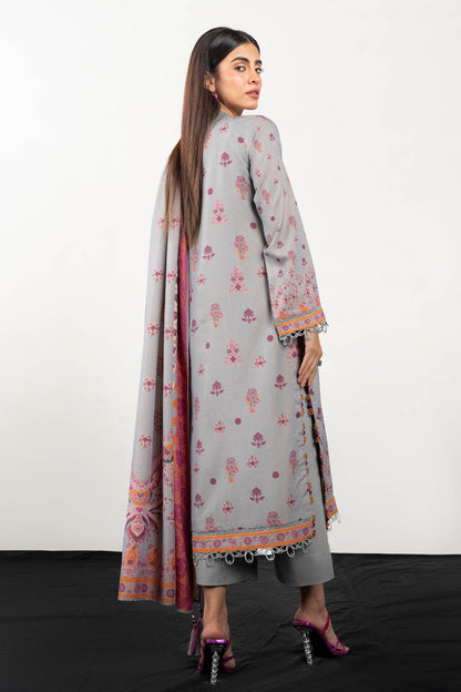 3 Pc Printed Chambre Suit With Chambre Dupatta