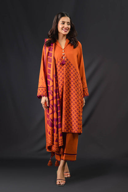 3 Pc Printed Karandi Suit With Karandi Dupatta