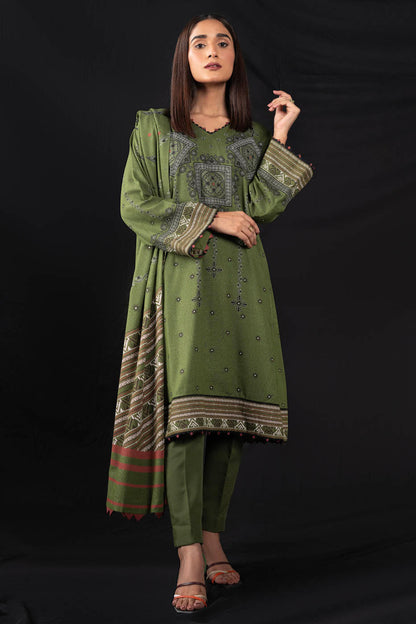 3 Pc Printed Karandi Suit With Karandi Dupatta