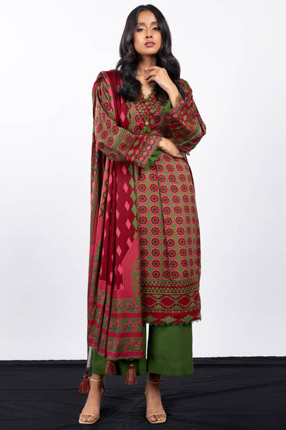 3 Pc Printed Twill Viscose Suit With Twill Viscose Dupatta