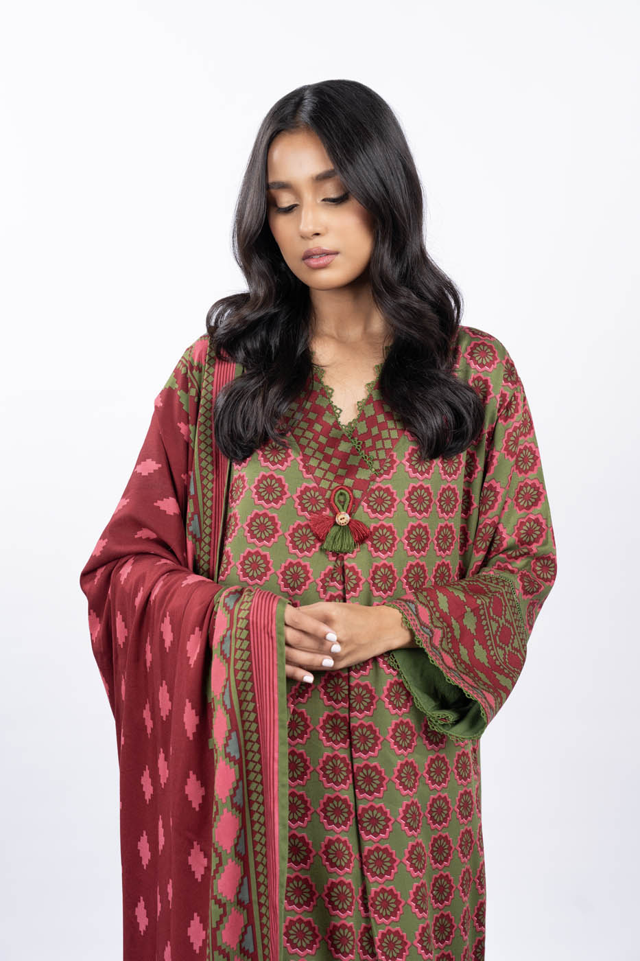 3 Pc Printed Twill Viscose Suit With Twill Viscose Dupatta