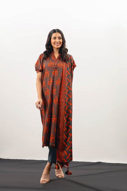 3 Pc Printed Cotail Viscose Suit With Cotail Viscose Dupatta