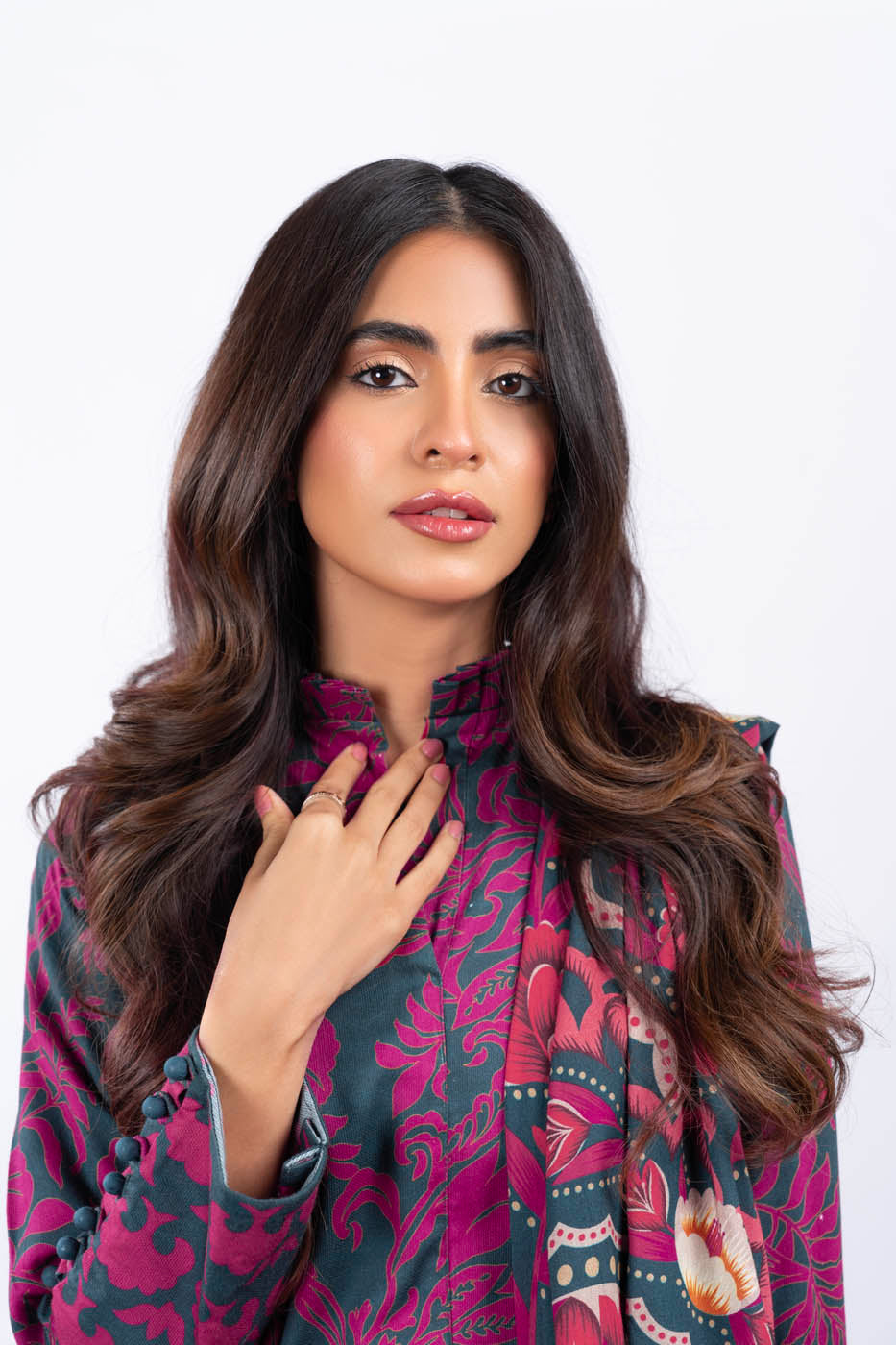 3 Pc Printed Corduroy Suit With Viscose Dupatta