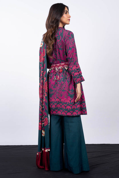3 Pc Printed Corduroy Suit With Viscose Dupatta