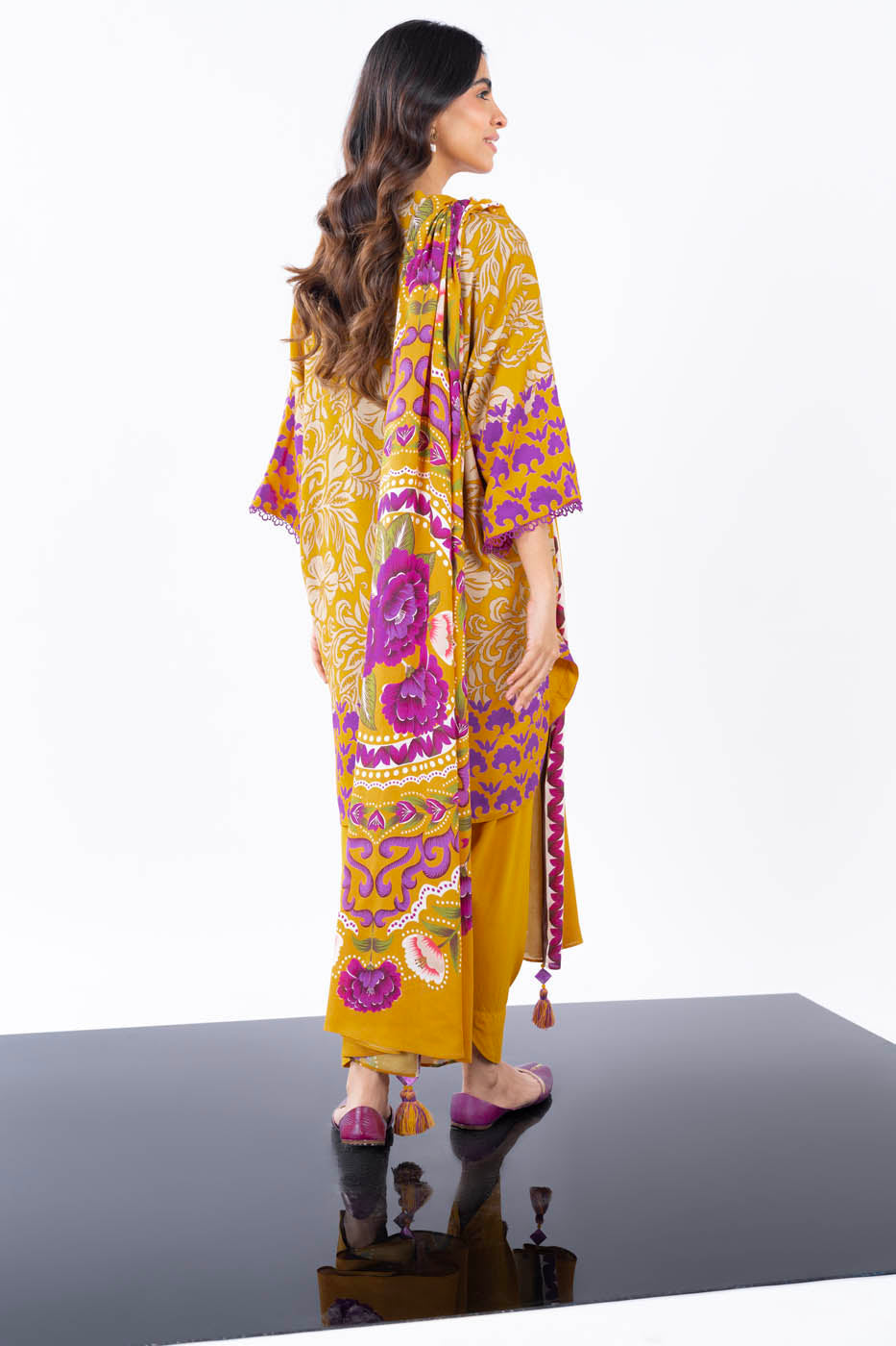 3 Pc Printed Corduroy Suit With Viscose Dupatta