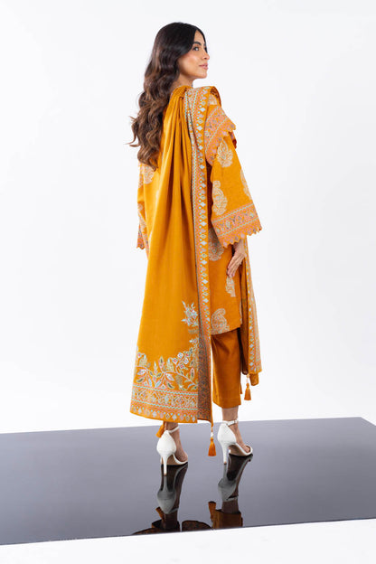 3 Pc Printed Slub Viscose Suit With Shawl