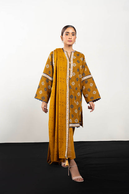 3 Pc Printed Khaddar Suit With Khaddar Dupatta