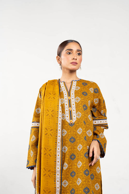 3 Pc Printed Khaddar Suit With Khaddar Dupatta