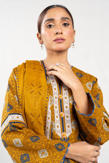 3 Pc Printed Khaddar Suit With Khaddar Dupatta