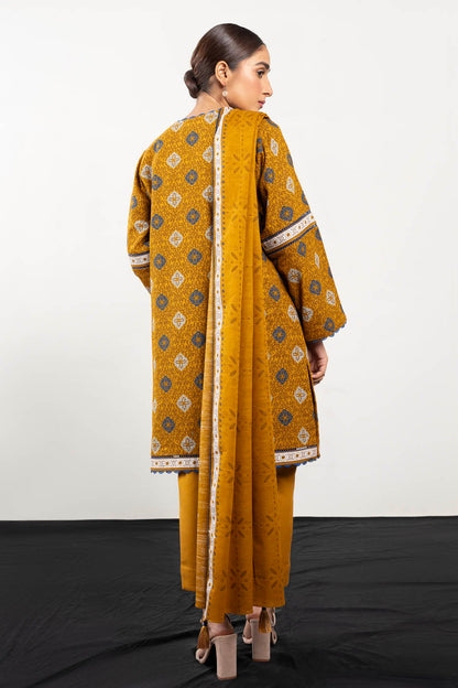 3 Pc Printed Khaddar Suit With Khaddar Dupatta