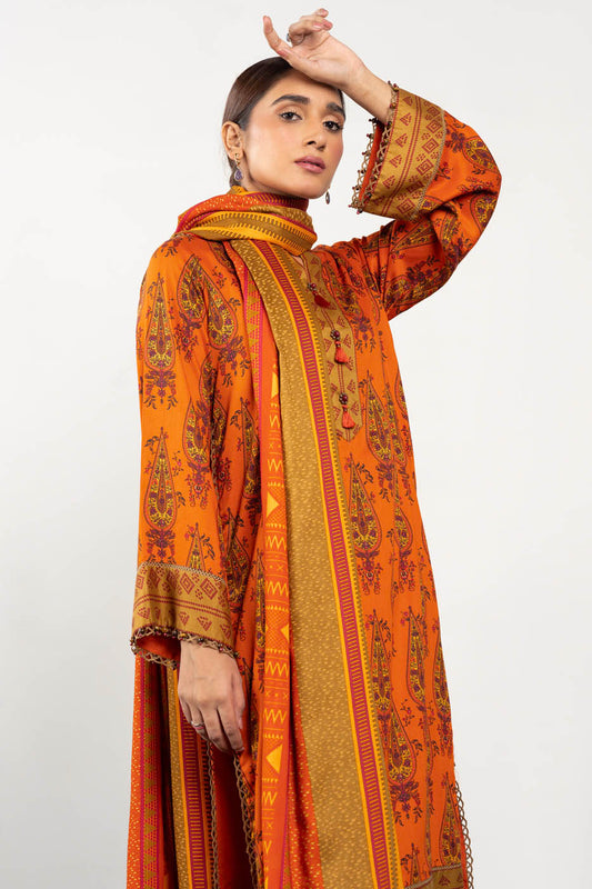 3 Pc Printed Twill Viscose Suit With Twill Viscose Dupatta