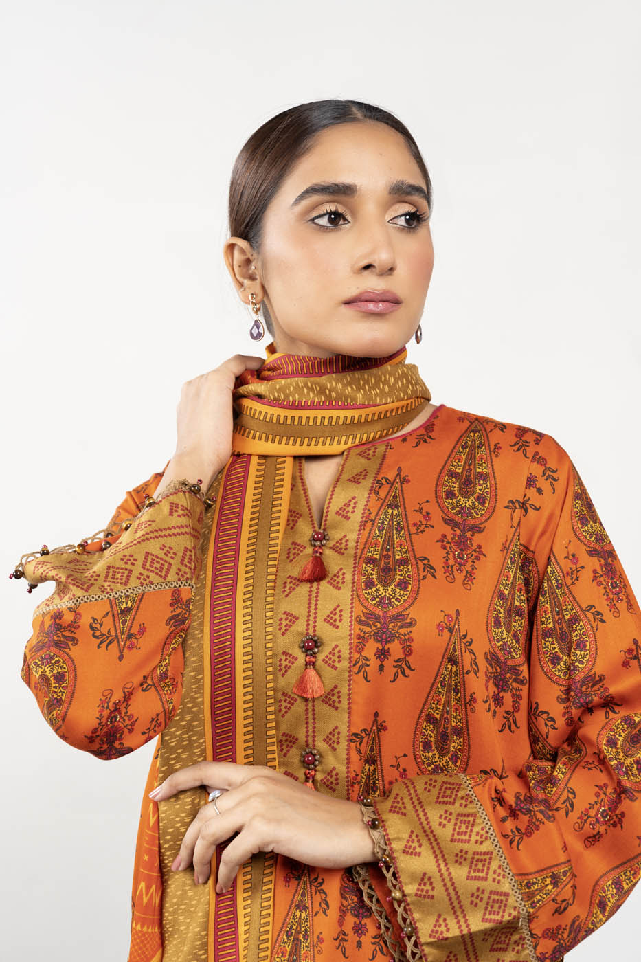 3 Pc Printed Twill Viscose Suit With Twill Viscose Dupatta