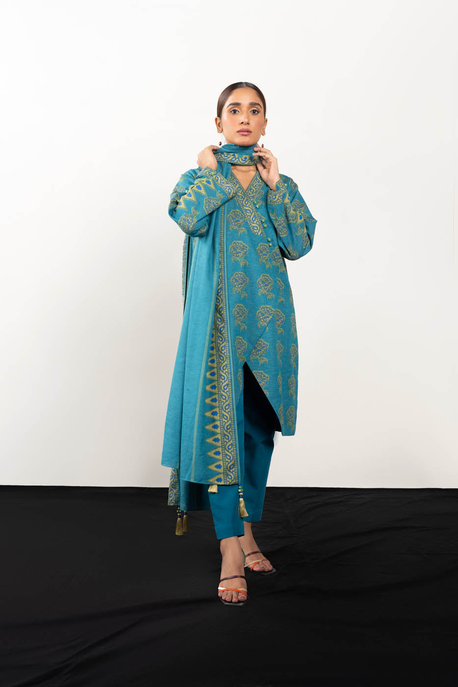 3 Pc Printed Staple Slub Viscose Suit With Staple Slub Viscose Dupatta