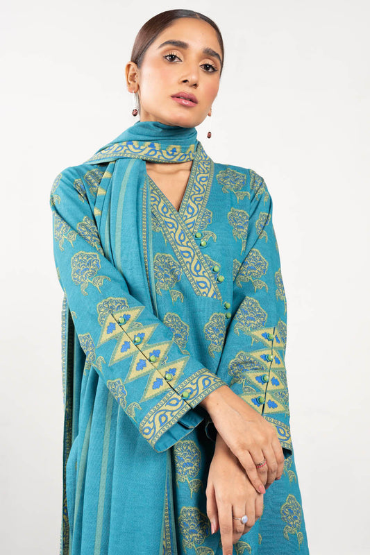 3 Pc Printed Staple Slub Viscose Suit With Staple Slub Viscose Dupatta