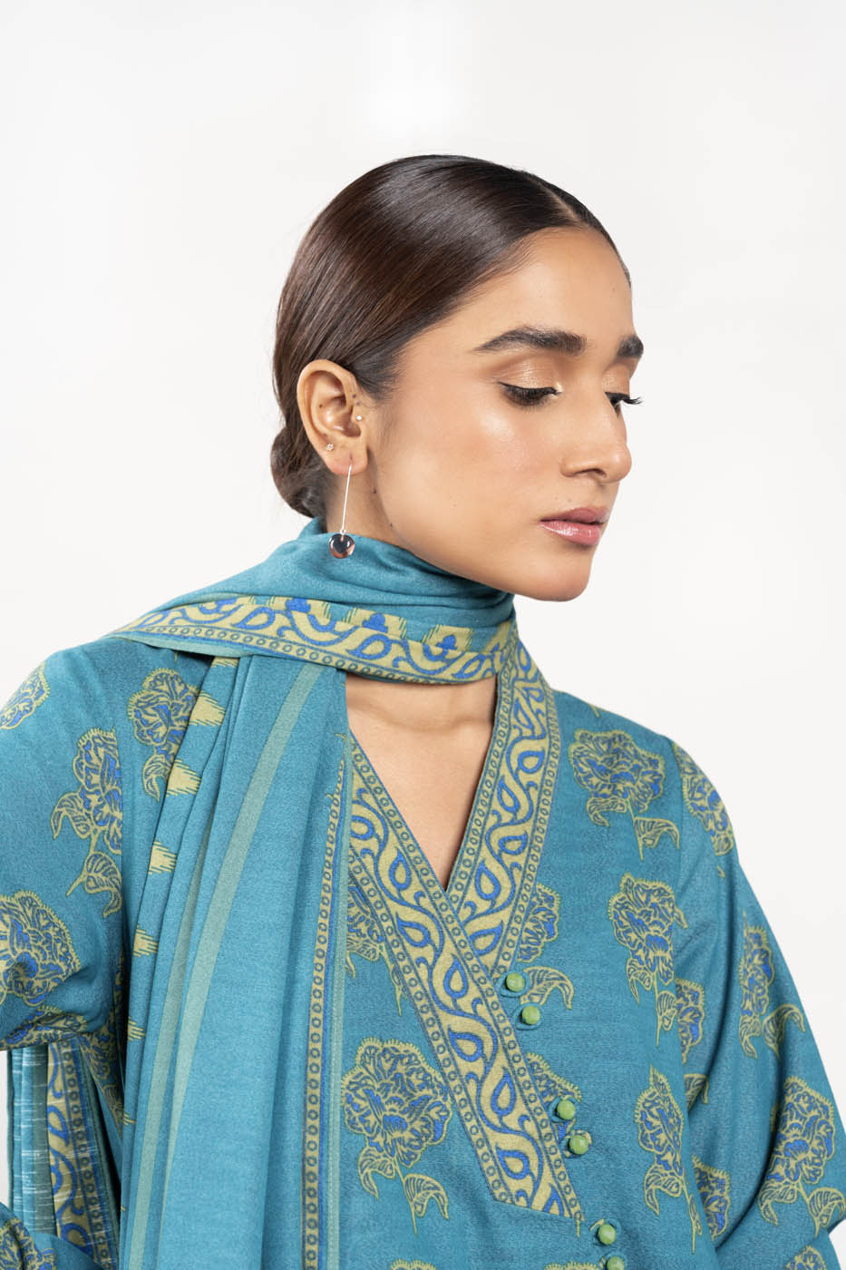 3 Pc Printed Staple Slub Viscose Suit With Staple Slub Viscose Dupatta