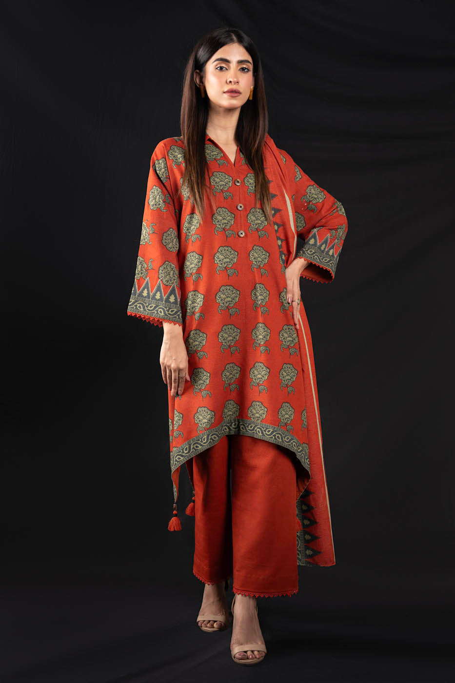 3 Pc Printed Staple Slub Viscose Suit With Staple Slub Viscose Dupatta