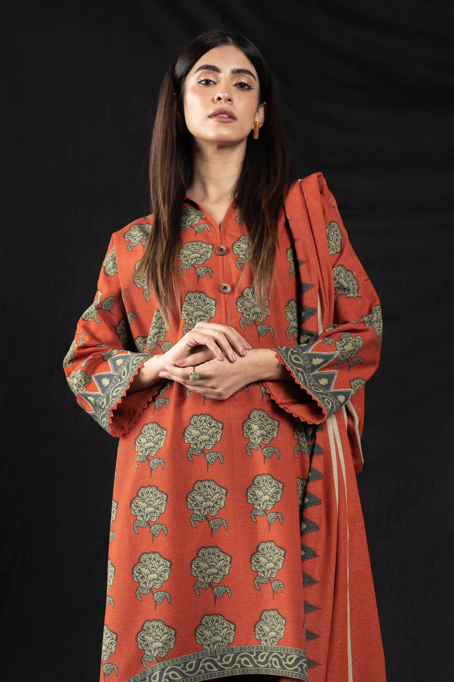 3 Pc Printed Staple Slub Viscose Suit With Staple Slub Viscose Dupatta