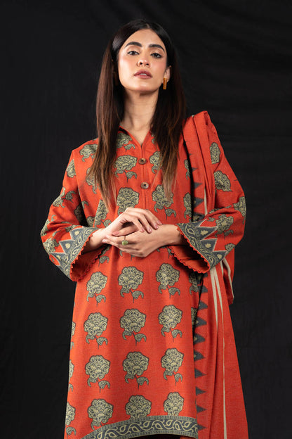 3 Pc Printed Staple Slub Viscose Suit With Staple Slub Viscose Dupatta