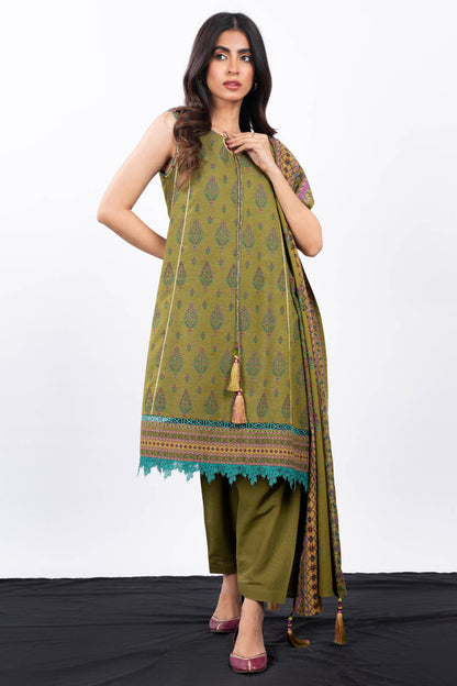 3 Pc Printed Slub Viscose Suit With Slub Viscose Dupatta