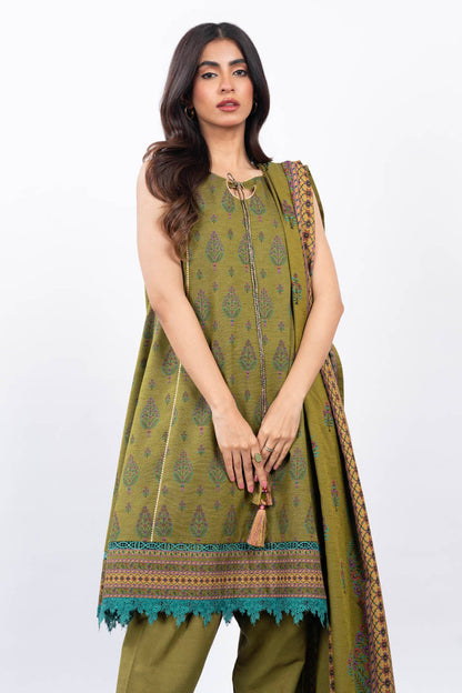 3 Pc Printed Slub Viscose Suit With Slub Viscose Dupatta