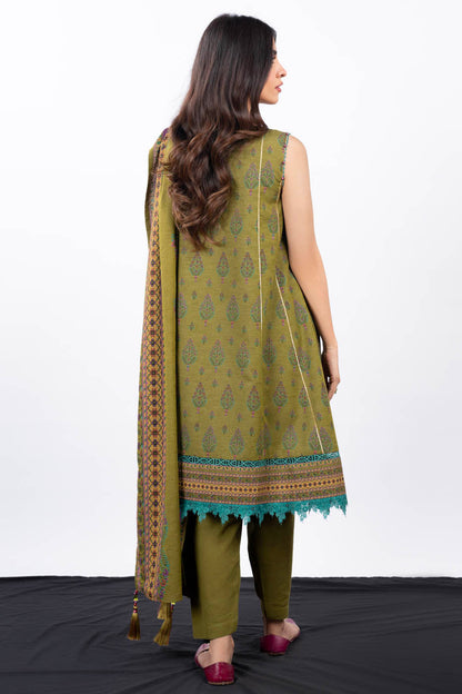 3 Pc Printed Slub Viscose Suit With Slub Viscose Dupatta