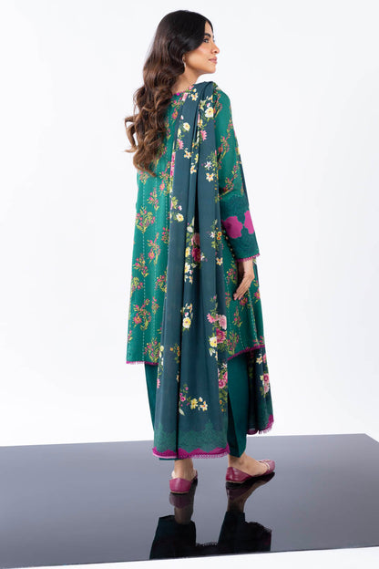 3 Pc Printed Corduroy Suit With Viscose Dupatta