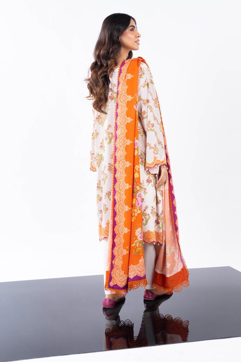 3 Pc Printed Corduroy Suit With Viscose Dupatta