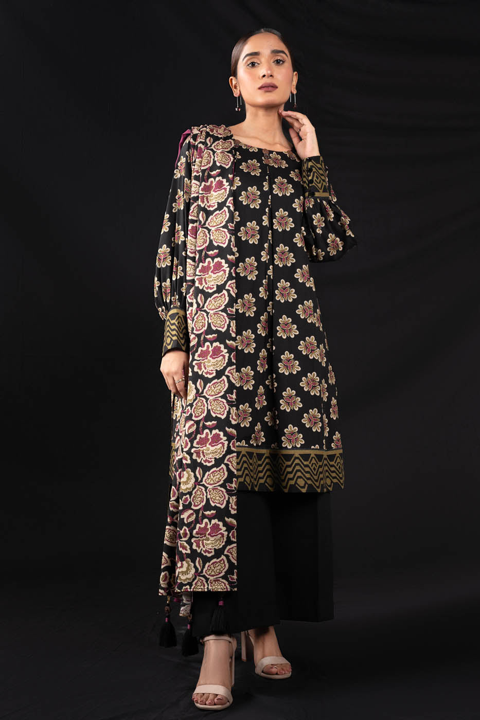 3 Pc Printed Cross Slub Viscose Suit With Cross Slub Viscose Dupatta