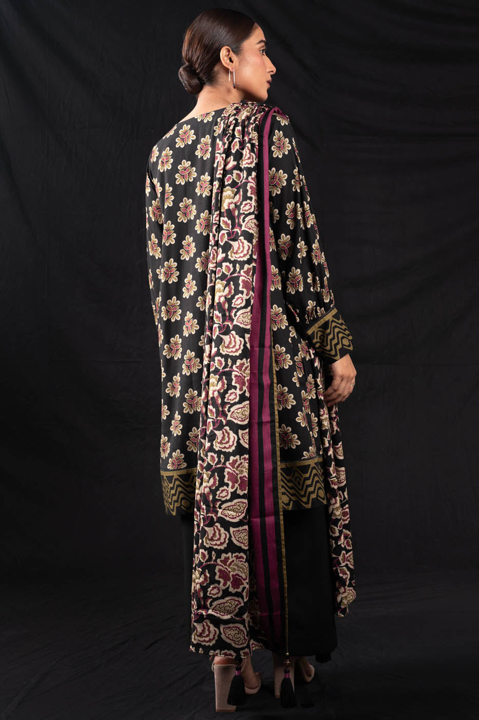 3 Pc Printed Cross Slub Viscose Suit With Cross Slub Viscose Dupatta