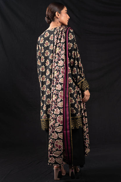 3 Pc Printed Cross Slub Viscose Suit With Cross Slub Viscose Dupatta