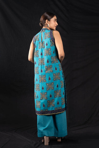 2 Pc Printed Cambric Suit With Cambric Trouser