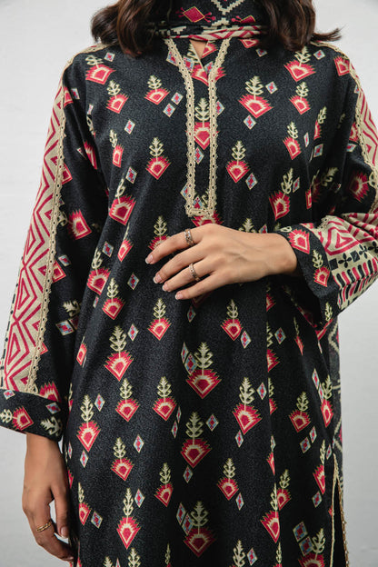 2 Pc Printed Karandi Suit With Karandi Dupatta