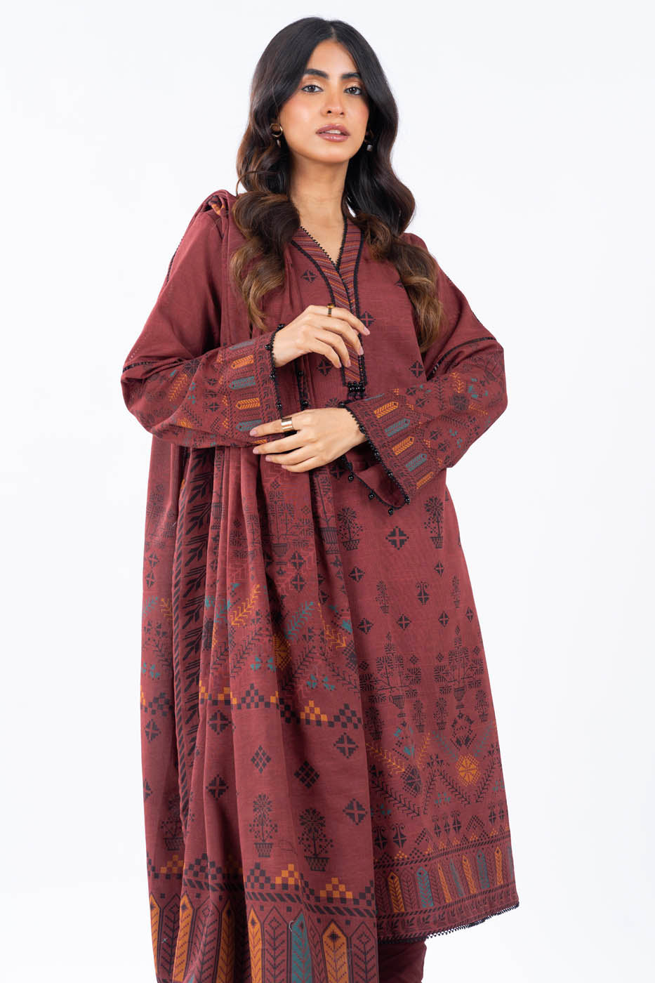 2 Pc Printed Khaddar Suit With Khaddar Dupatta