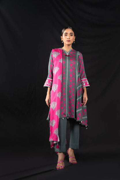 2 Pc Printed Twill Viscose Suit With Twill Viscose Dupatta