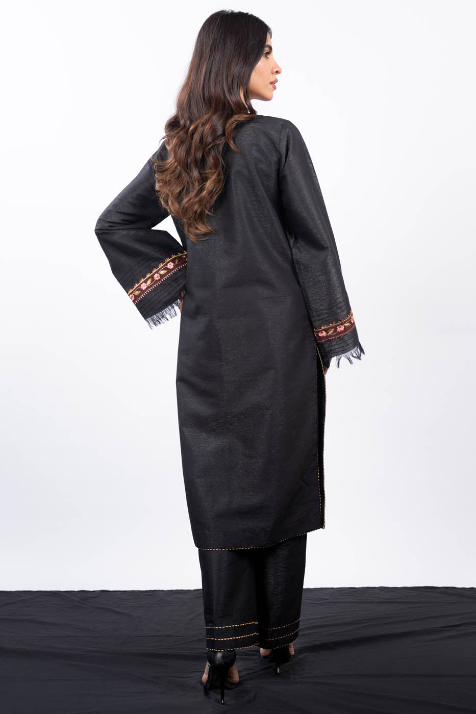 2 Pc Embroidered Sunrise Suit With Viscose Trouser