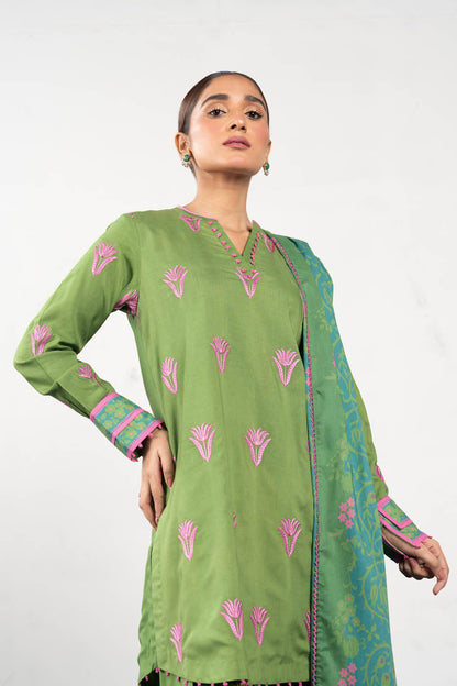 2 Pc Embroidered Viscose Suit With Viscose Dupatta