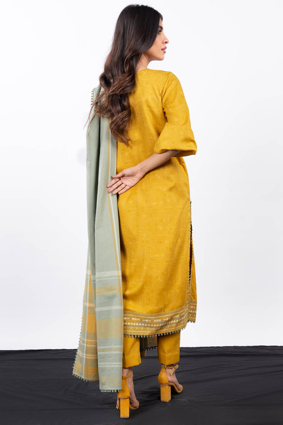 2 Pc Embroidered Cross Slub Viscose Suit With Shawl