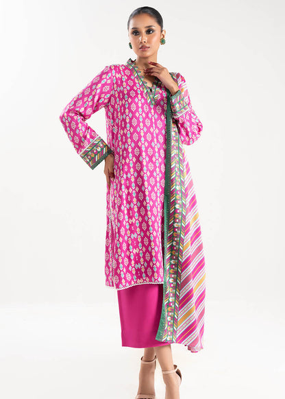 3 Pc Printed Twill Viscose Suit With Twill Viscose Dupatta