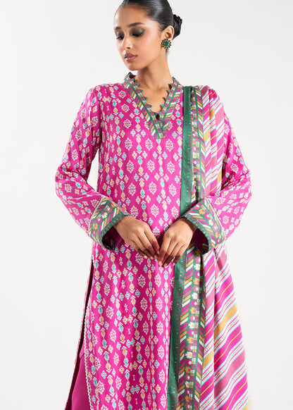 3 Pc Printed Twill Viscose Suit With Twill Viscose Dupatta