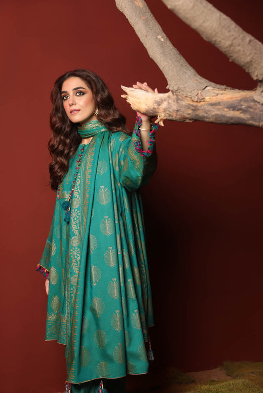 3 Pc Printed Chambre Suit With Chambre Dupatta
