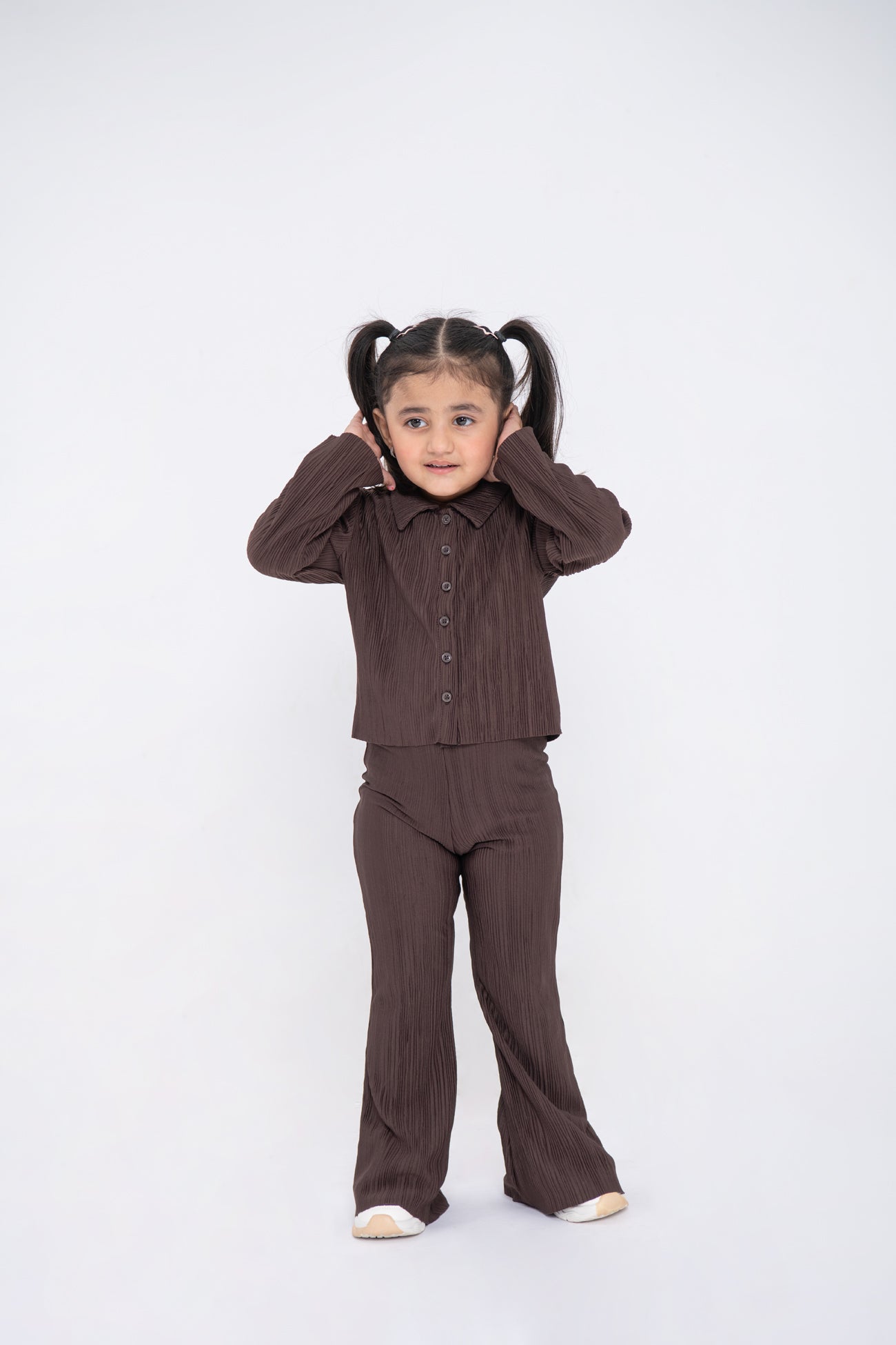 BTW - PLEATED TEXTURE 2PC SET BROWN