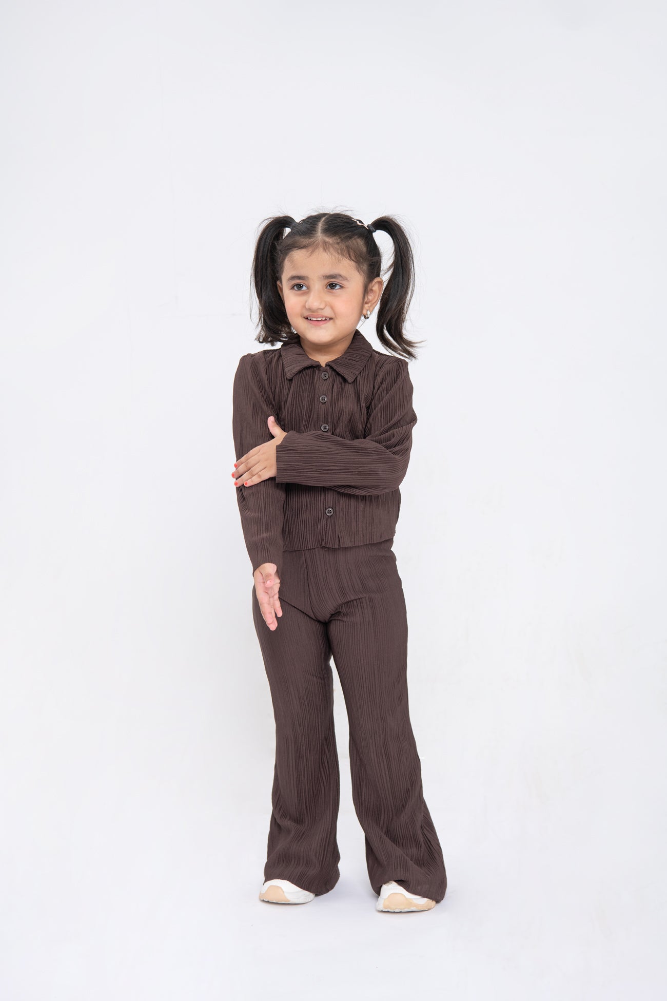 BTW - PLEATED TEXTURE 2PC SET BROWN