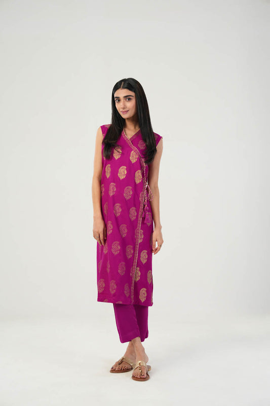 2 Pc Printed Raw Silk Outfit