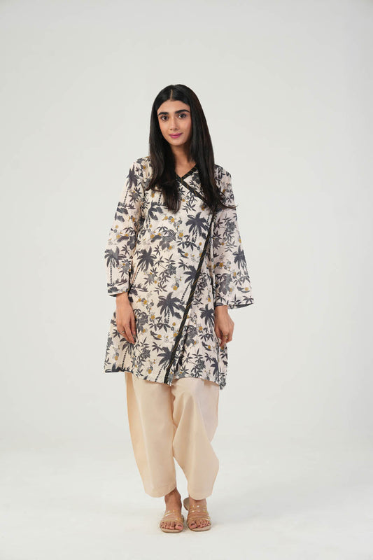 2 Pc Printed Slub Lawn Outfit